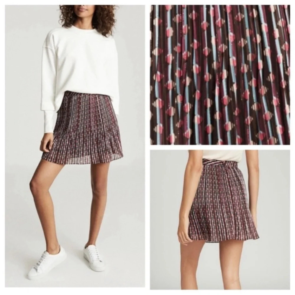 NEW! Reiss Alani Geo Printed pleated Mini Skirt nwt 11962